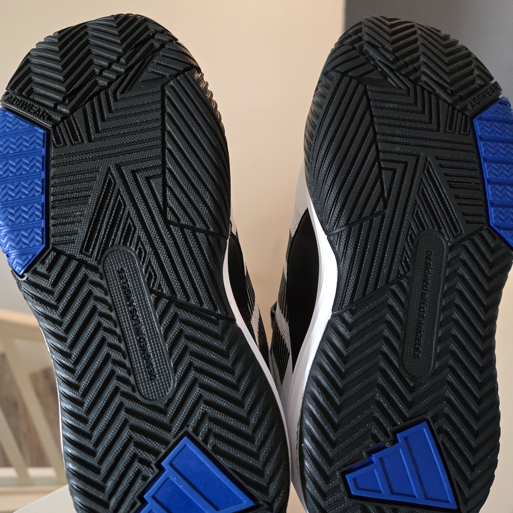 adidas Kids White, Black & Blue Basketball Sneakers - Picture 2 of 3